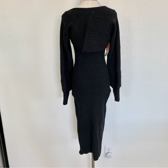 Cider Black Knit Solid Cami Split Midi Sweater Dress & Crop Top 2-Piece Set - Picture 5 of 10